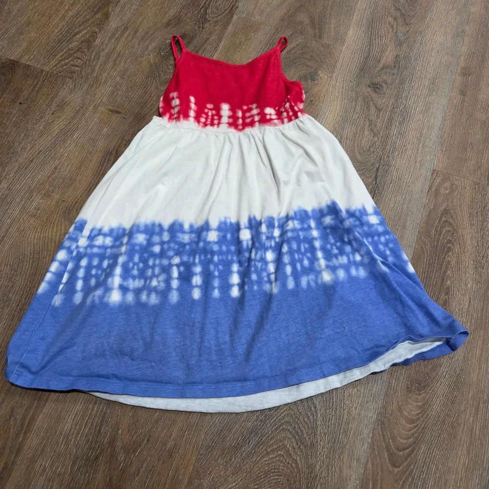 Jumping Beans Girls Size 6 Red White Blue Tie Dye Patriotic Cotton Jersey Dress